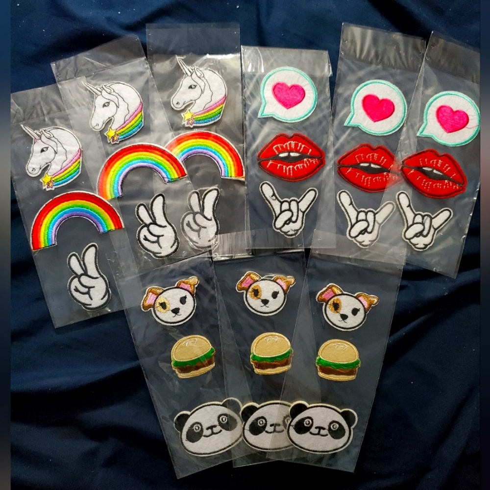 : 27 new adhesive patches unicorn lips rainbow peace dog I love you